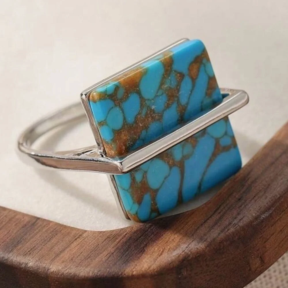 Turquoise and Silver Modern Statement Ring - Picture 5 of 10